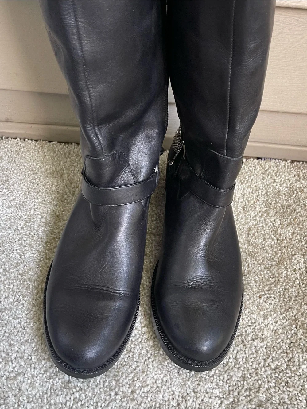 Lauren Ralph Lauren Black Leather Tall Riding Boots Silver Buckle Women's 9B